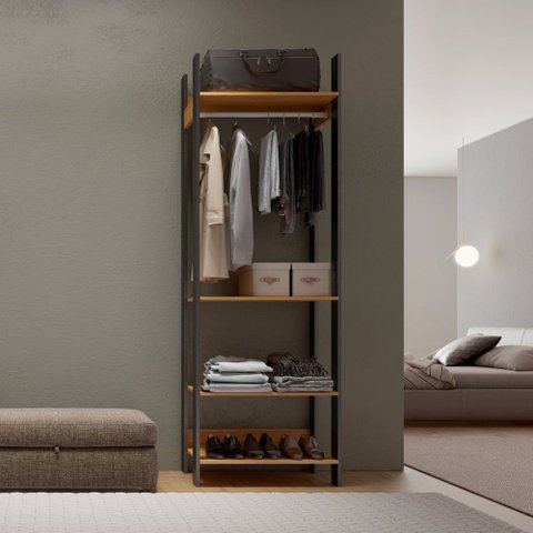 Closet Modulado 1 Cabideiro 4 Prateleiras 73,5cm Tw402 Pradel Móveis-freijó/preto Fosco
