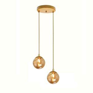Pendente Moderno Dourado Arevo Iluminação Jabuticaba VIDRO ÂMBAR