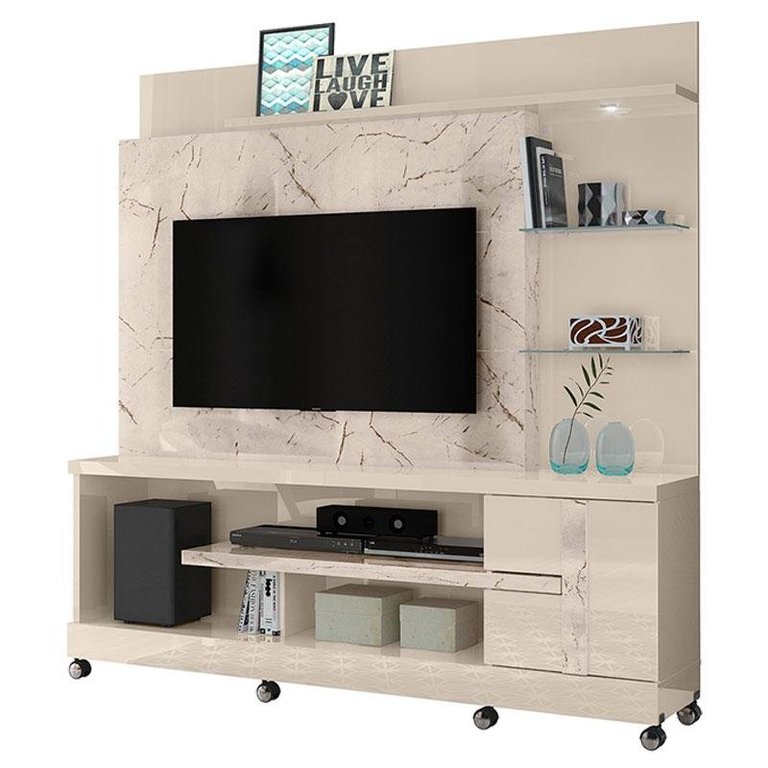 Estante Home Theater Alan com Rodízios Calacata Off White – Madetec Estante Home Theater Alan com Rodízios Calacata Off White – Madetec
