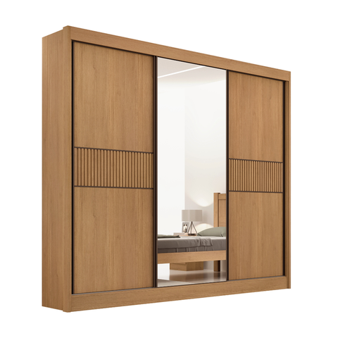 Guarda Roupa Mdf Cristal Ripado 3 Portas Cinamomo