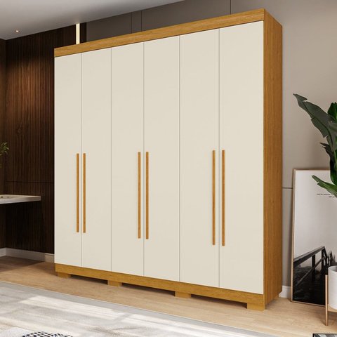 Guarda-Roupa Casal 6 Portas 199cm Willow Espresso Móveis Off White/Cinamomo