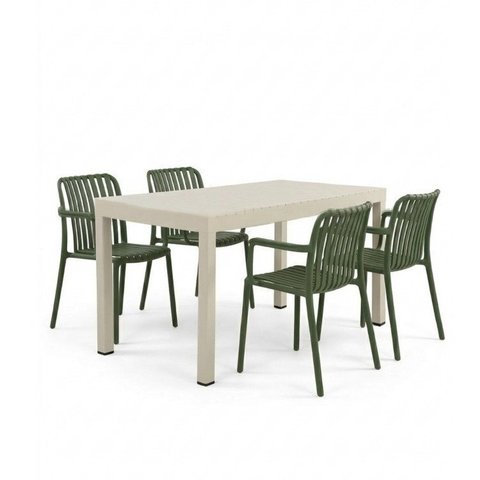 Kit 1 Mesa Creta 140x72cm e 4 Cadeira Tulum em Polipropileno