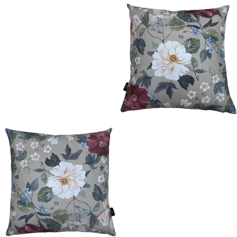Kit 2 Capas de Almofada Impermeável Estampa Digital 100% Algodão Flor Branca Vinho 43CMX43CM