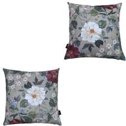 Kit 2 Capas de Almofada Impermeável Estampa Digital 100% Algodão Flor Branca Vinho 43cmx43cm - 1