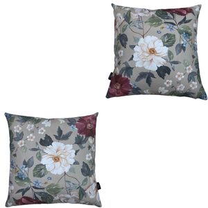 Kit 2 Capas de Almofada Impermeável Estampa Digital 100% Algodão Flor Branca Vinho 43cmx43cm