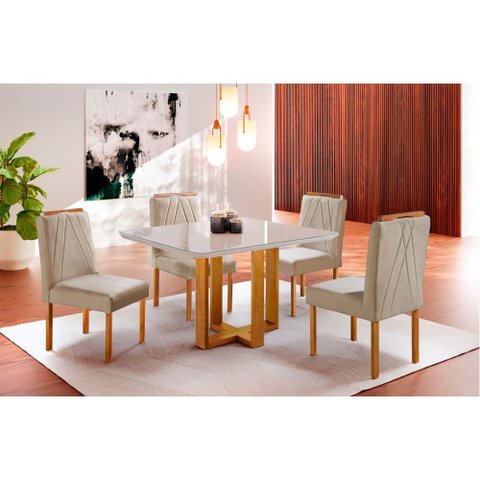 Conjunto Sala de Jantar 4 Lugares Paris Mesa Quadrada Veludo Móveis Mix