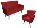 Ver imagem 1 de Kit Namoradeira + 1 Poltrona Decorativa Aurora Suede Vermelho Pés Madeira Mz Decor