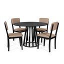 Ver imagem 1 de Mesa de Jantar Redonda Gabi Preta com 4 Cadeiras Estofadas Ella Preto/marrom Claro