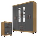 Ver imagem 1 de Guarda Roupa Casal Modena com Cômoda Cannes 5 Gavetas Grafite – Incorplac