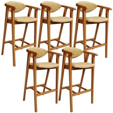 Kit 5 Banquetas Alta para Cozinha Bancada Bar Sala de Jantar Fixa Cecília L02 Couríssimo Casco