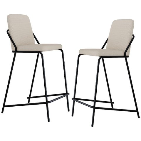 Kit 02 Banquetas Alta Bar Cozinha Sala de Jantar Loft Preto C01 Linho Areia - Lyam Decor