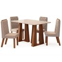 Ver imagem 1 de Mesa Karen 136 Freijó Off White com Kit 4 Cadeiras Sara Freijó Veludo Creme-DJ Móveis