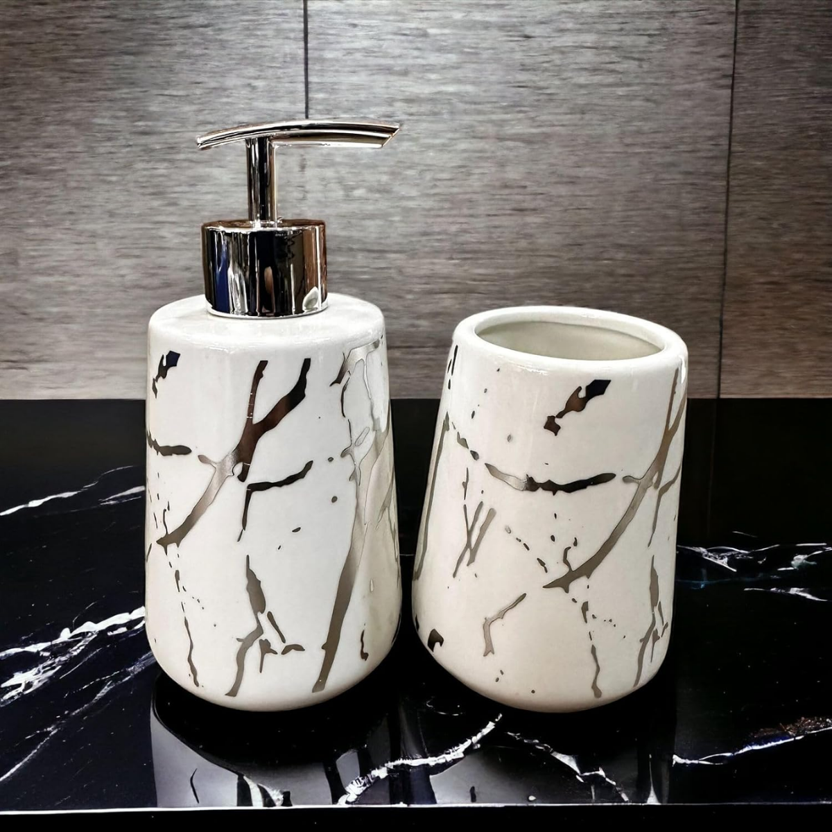Kits Banheiro Lavabo de Porcelana Dispenser Sabonete Premium:prata - 2