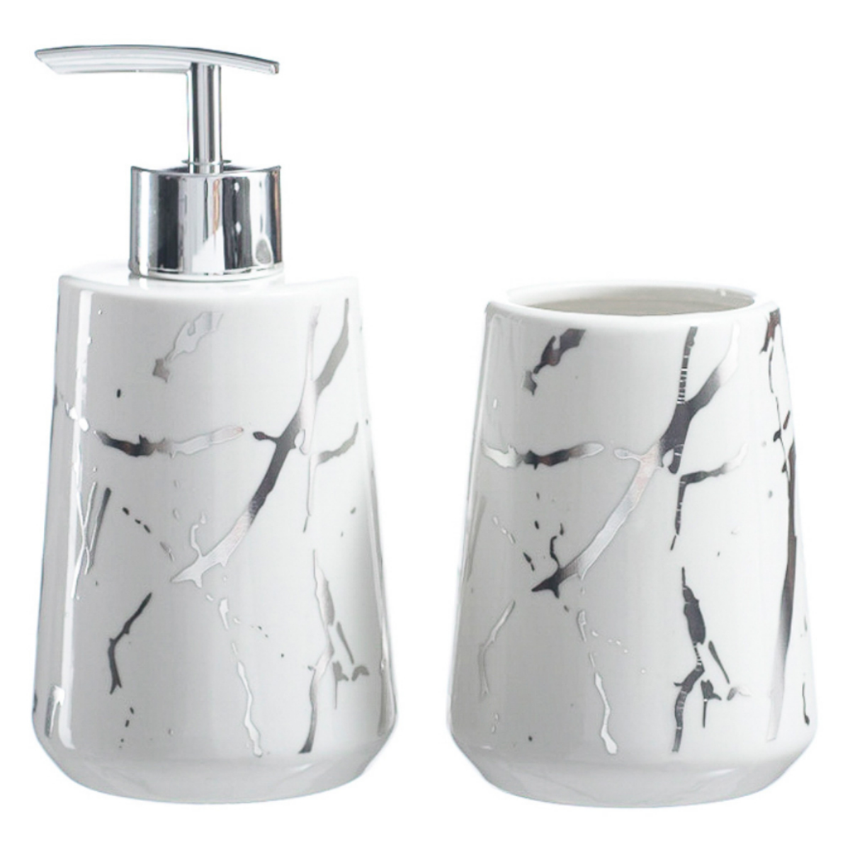 Kits Banheiro Lavabo de Porcelana Dispenser Sabonete Premium:prata - 1