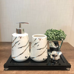 Kits Banheiro Lavabo de Porcelana Dispenser Sabonete Premium:prata - 4