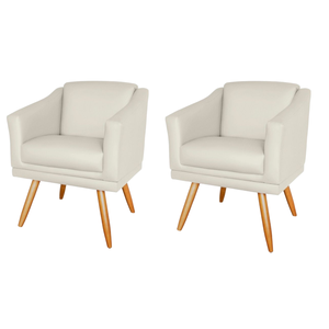 Kit 2 Poltronas Decorativa Valentina Sala Recepção Escritório Corino Bege Nude