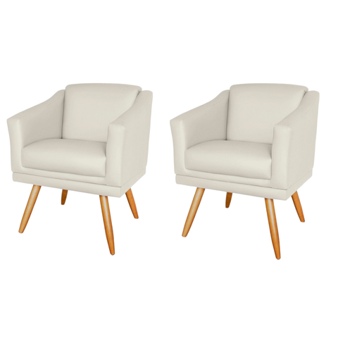 Kit 2 Poltronas Decorativa Valentina Sala Recepção Escritório Corino Bege Nude