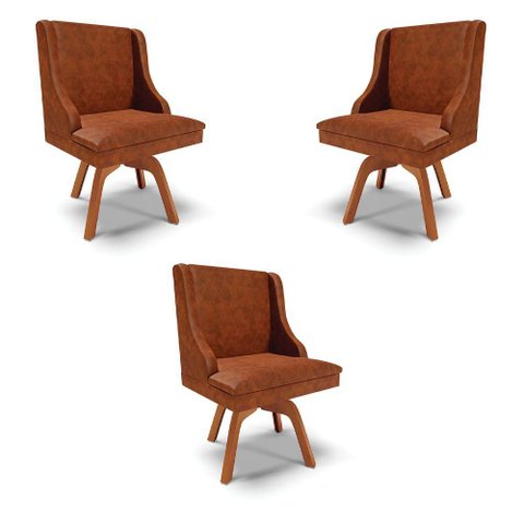 Kit 3 Cadeiras Decorativas Sala de Jantar Base Giratória de Madeira Firenze Pu Nozes/natural G19 -