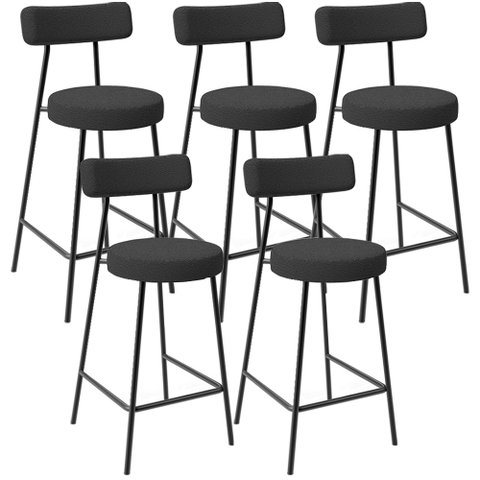 Kit 05 Banquetas Baixa para Cozinha Sala de Jantar Bancada Milão L02 Bouclê Preto - lyam decor Lyam