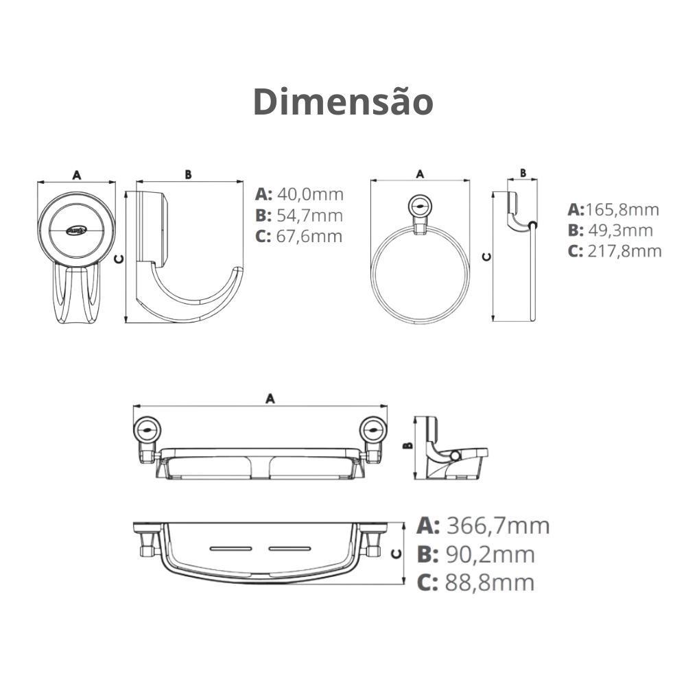 Kit Acessórios para Banheiro 7 Peças Linha Bello Cor Cinza e Cromado Durín - 4