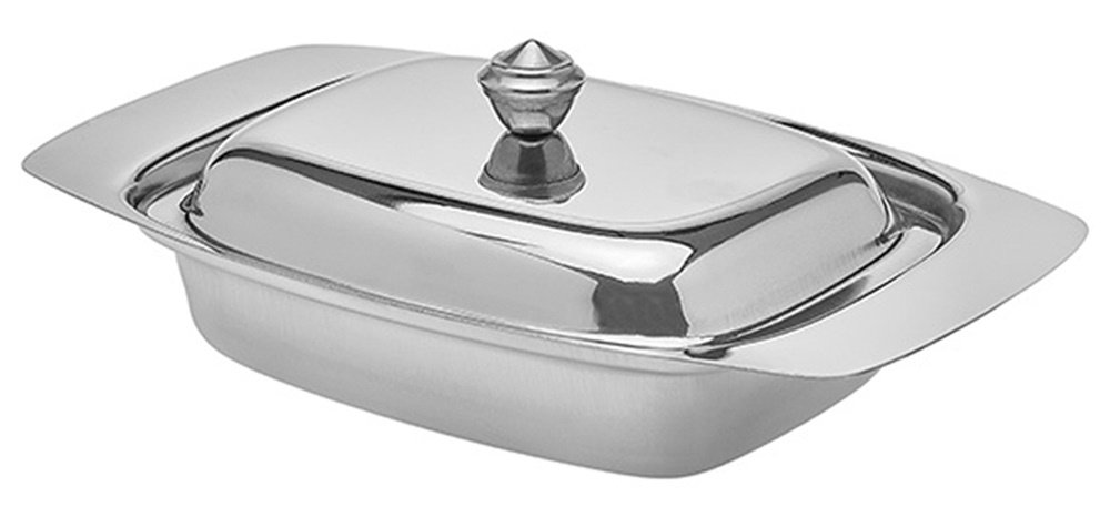 Porta manteiga Mantegueira retangular de Inox com tampa:Prata