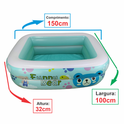 Piscina Infantil Inflável de Plástico para Crianças 480 Litros 150x100x32cm Retangular Verde - 3
