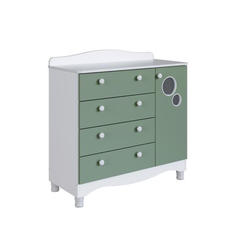 Cômoda Infantil Linha Encanto 4 Gavetas 1 Porta 93X41cm Branco/Verde