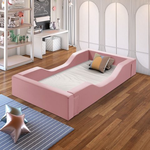 Cama Infantil Espumada Clara Premium Conforto Quarto da Criança Proteção Moderna Luxo Cor Rosa