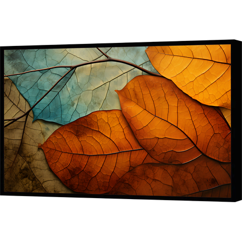 Quadro Decorativo Abstrato Canvas com Moldura Luxo Filete Folhas Folhagens Gg