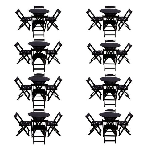 Kit 8 Jogos De Mesa Dobravel Com 4 Cadeiras Tampo Redondo 70X70 Preto - Preto