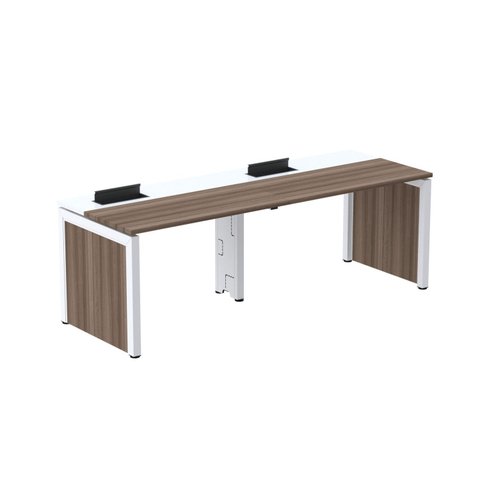 Escrivaninha Mesa Escritório Corporativa para 2 Pessoas PSCPP120 240cm Industrial Walnut e Branco Marrom