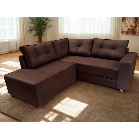 Sofá de Canto Elantra Pequeno Bom Descanso Veludinho Marrom