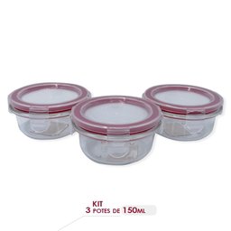 Conjunto 3 Potes de Vidro com Tampa Hermética Redondo 150ml - 4