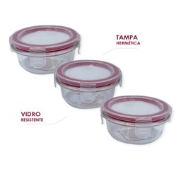 Conjunto 3 Potes de Vidro com Tampa Hermética Redondo 150ml - 2