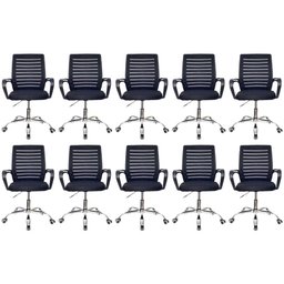 Conjunto com 10 Cadeiras de Escritório com Base Cromada Priz - 1 Conjunto com 10 Cadeiras de Escritório com Base Cromada Priz - 1