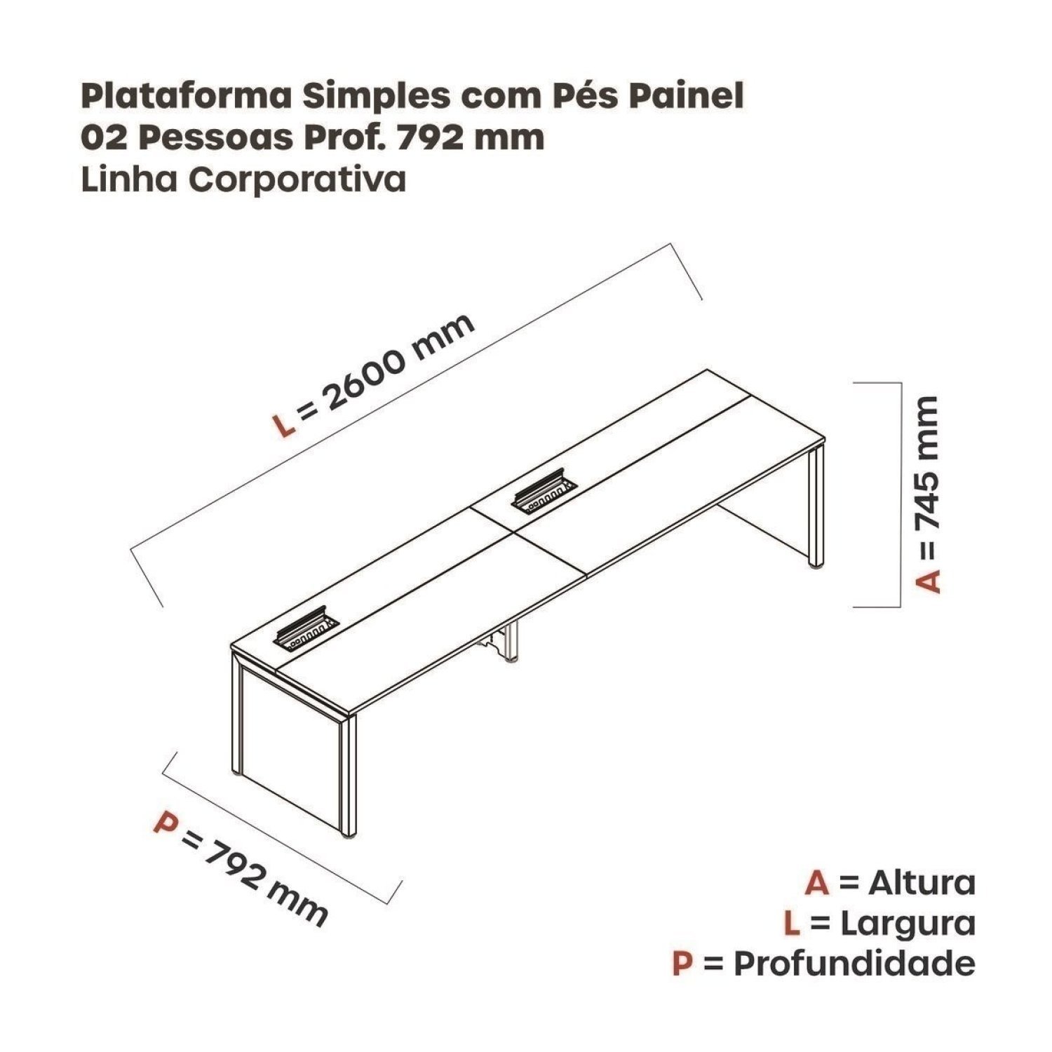 Escrivaninha Corporativa para 2 Pessoas 130x79,2cm Pscpp130 - 3