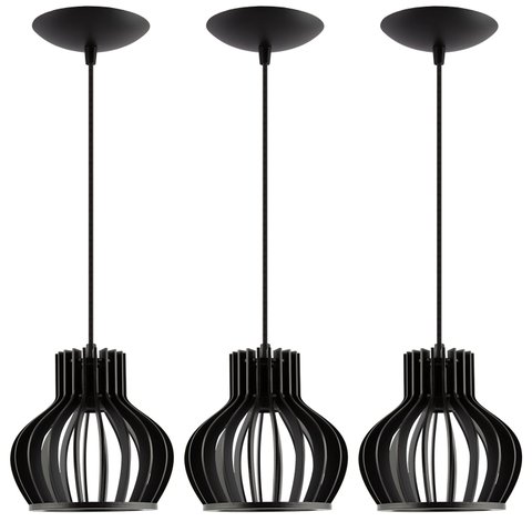 Luminária Pendente Madeira Circus 15cm E27 3 Unidades:preto