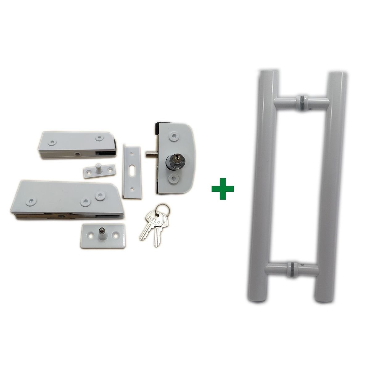 Kit ferragens para porta de vidro blindex pivotante + puxador tubular redondo 40x30cm - Branco - 1