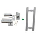 Ver imagem 1 de Kit ferragens para porta de vidro blindex pivotante + puxador tubular redondo 40x30cm - Branco