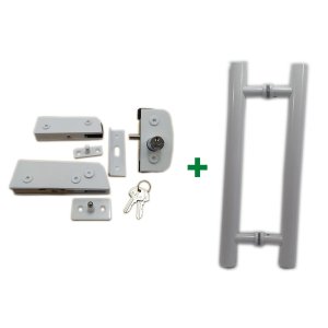 Kit ferragens para porta de vidro blindex pivotante + puxador tubular redondo 40x30cm - Branco