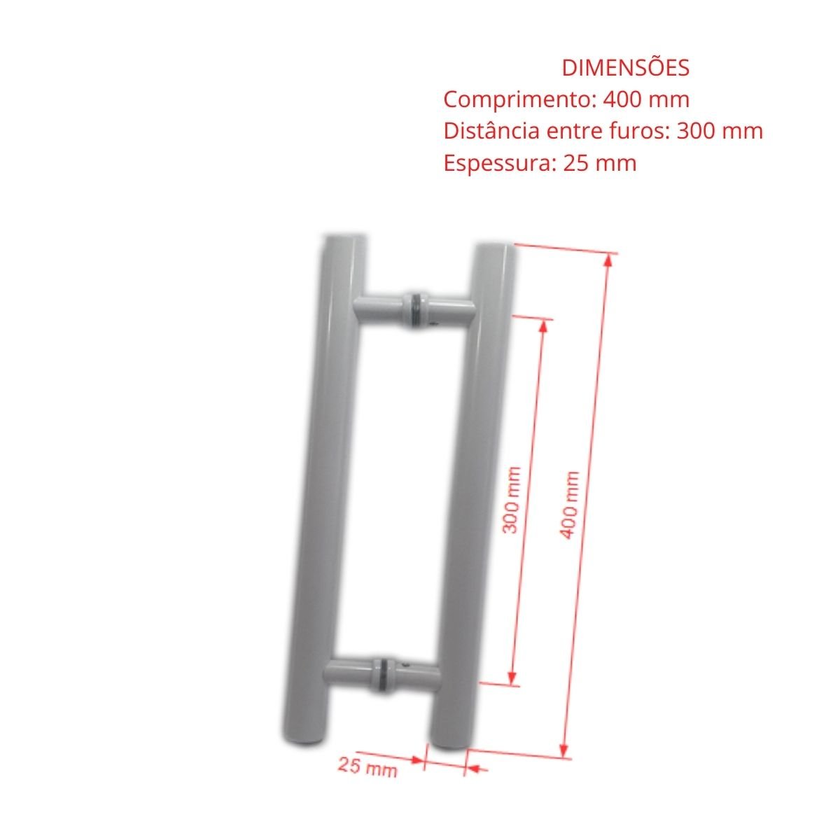 Kit ferragens para porta de vidro blindex pivotante + puxador tubular redondo 40x30cm - Branco - 4