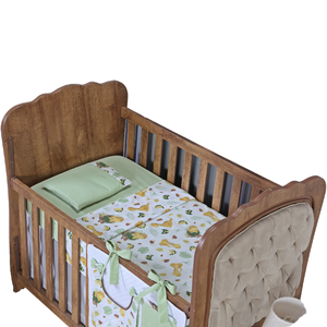 Kit de Berço Lençol + Fronha Percal de Algodão Menino Menina 3 Peças:dinossauro Verde