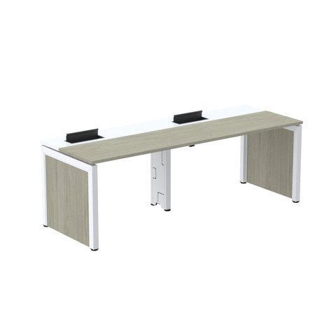 Escrivaninha Mesa Escritório Corporativa para 2 Pessoas PSCPP130 260cm Industrial Nogueira Casablanca e Branco Bege