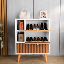 Ver imagem 3 de Sapateira Classic com Uma Gaveta Duas Portas e Pés Palitos - Jm3 Móveis: Branco/ripado