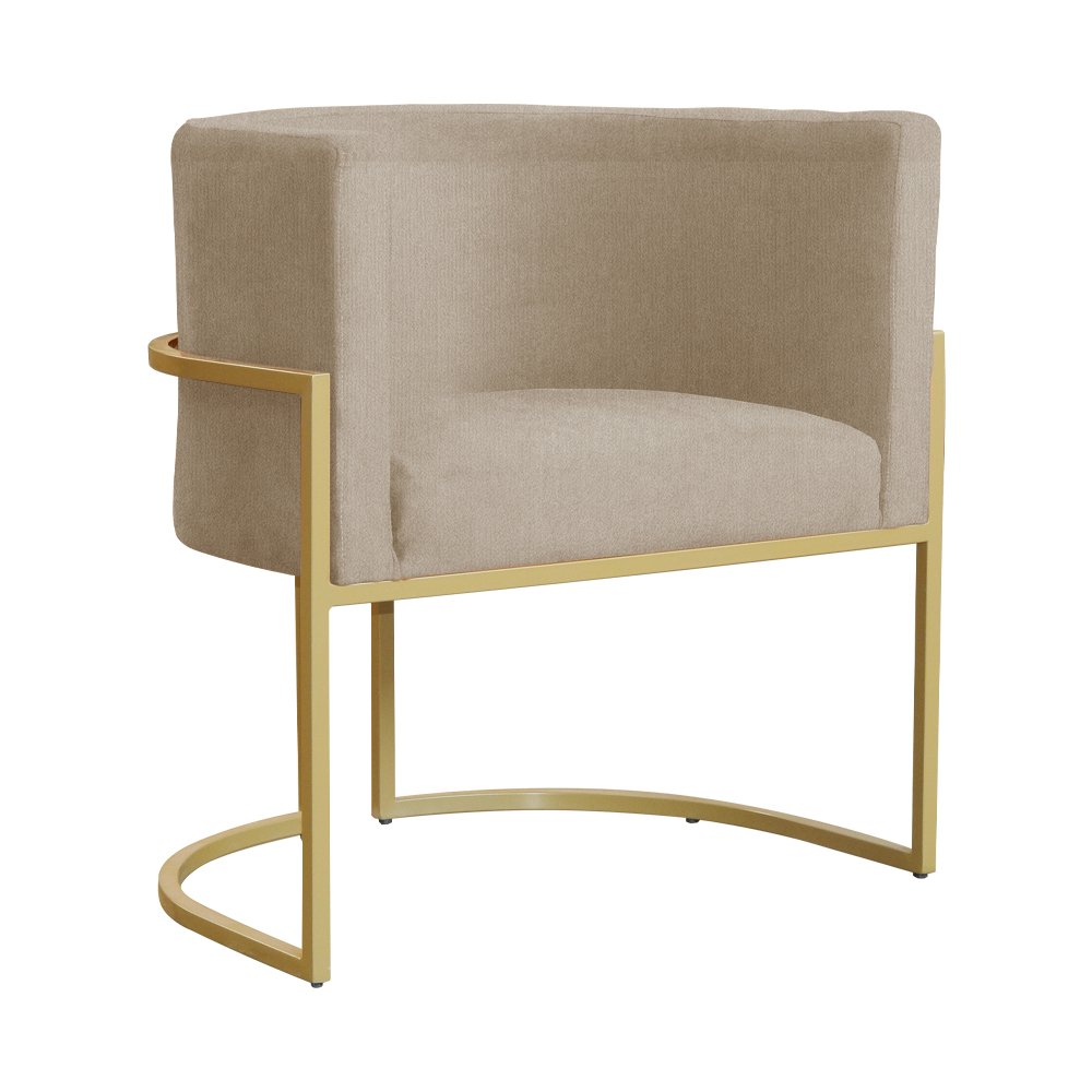 Poltrona Luana Suede Cappuccino Base Metálica Dourada - Belliv Decor