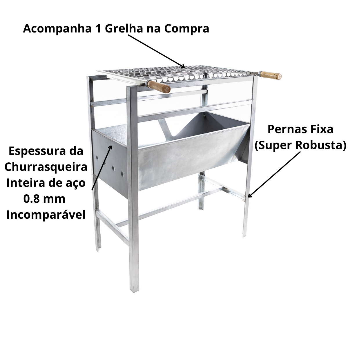 Churrasqueira Aço Reforçada Grande com Grelha Inox Modelo 60x33x75 - 2