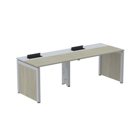 Escrivaninha Mesa Escritório Corporativa para 2 Pessoas PSCPP140 280cm Industrial Nogueira Casablanca e Cinza Bege