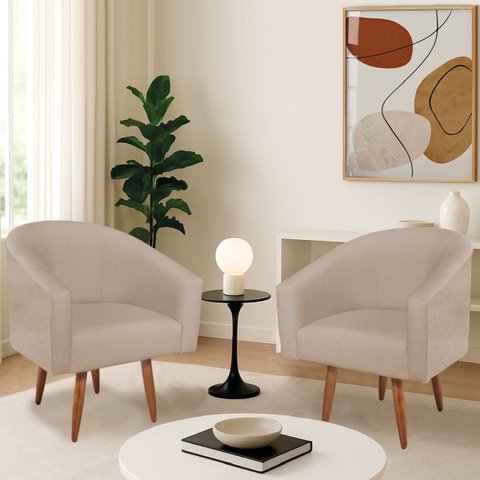 Kit 2 Poltronas Decorativa Jade Design Moderno Sala de Estar Quarto Escritório Confortável Luxo Pés 