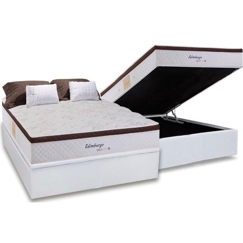 Cama Box Baú Casal: Colchão Molas Herval Maxspring Edimburgo + Base CRC Courano White(138x188)