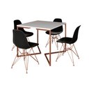Ver imagem 2 de Mesa Jantar Industrial Quadrada 90cm Branca Base Cobre V com 4 Cadeiras Pretas Eames Eiffel Pés Cobr